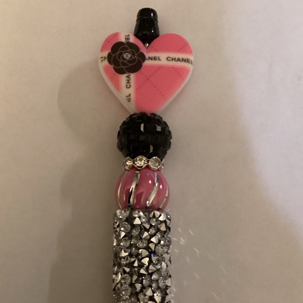 Heart and Bead Decorated Handmade Pen